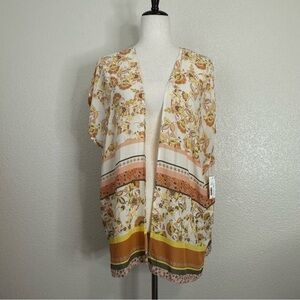 NWT Chelsea & Violet Boho Summer Floral Open Front Cardigan, Size XL